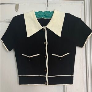 Tagless Chanel B&W Short Sleeve Cardigan